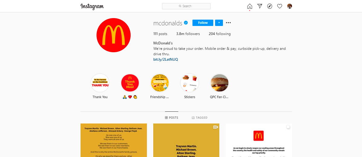 Instagramowy profil macdonalds