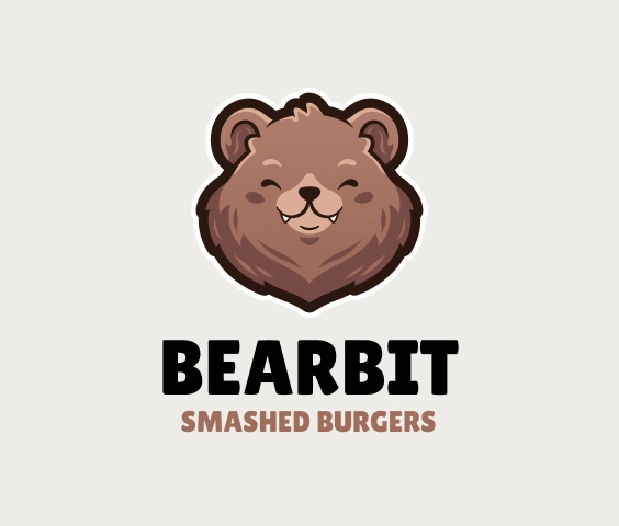 Urocze logo burgerowni z maskotką misia