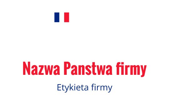 Odważny projekt logo z czerwonym tekstem i małą francuską flagą