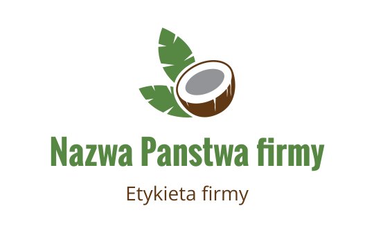 Nowoczesny projekt logo kokosa z zielonymi liśćmi i brązową skorupą