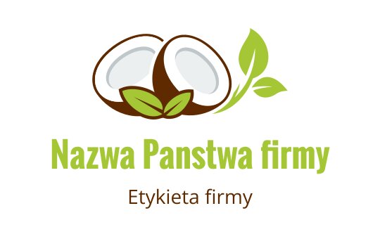 Logo kokosa z zielonymi liśćmi i brązowymi akcentami