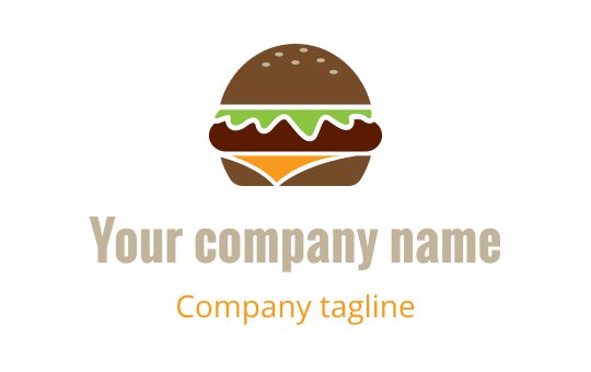 Zabawne logo hamburgera z zieloną sałatą i pomarańczowymi akcentami