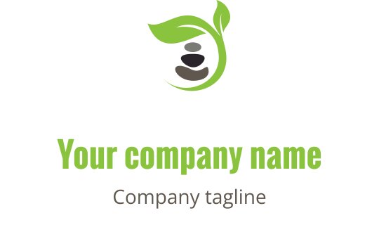Nowoczesny projekt logo z zielonymi liśćmi i ułożonymi kamieniami