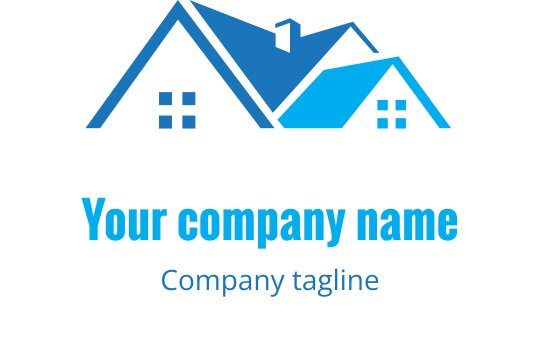 Logo w kolorze turkusowym i cyjanowym z stylizowanym konturem dachu
