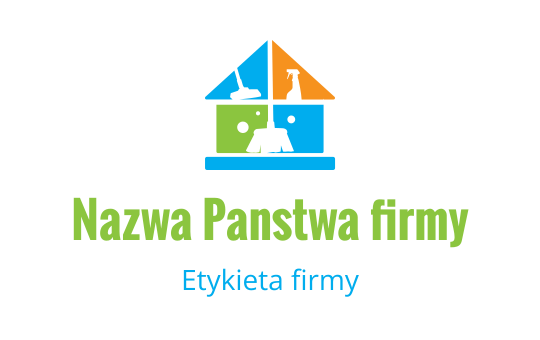 Kolorowe logo domu z narzędziami w niebieskim, zielonym i pomarańczowym