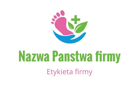 Kolorowy projekt logo z różowym odciskiem stopy i zielonymi liśćmi w niebieskiej dłoni