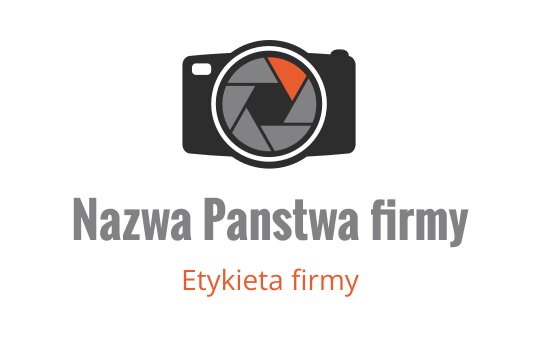 Nowoczesny projekt logo aparatu z okrągłym obiektywem i pomarańczowym akcentem