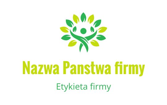 Wibrujący projekt logo z zieloną postacią otoczoną liściastymi elementami