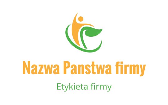 Dynamiczny projekt logo z stylizowaną postacią i zielonymi liśćmi