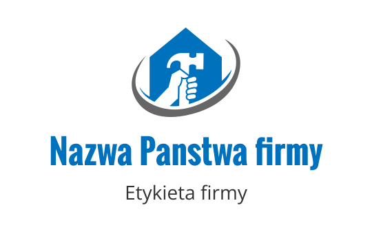 Nowoczesny projekt logo z ręką trzymającą młotek w niebieskim kształcie domu