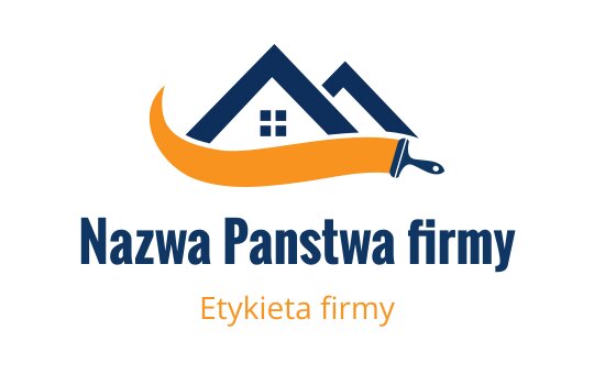 Nowoczesny projekt logo z sylwetką domu i pędzlem w pomarańczowym i niebieskim