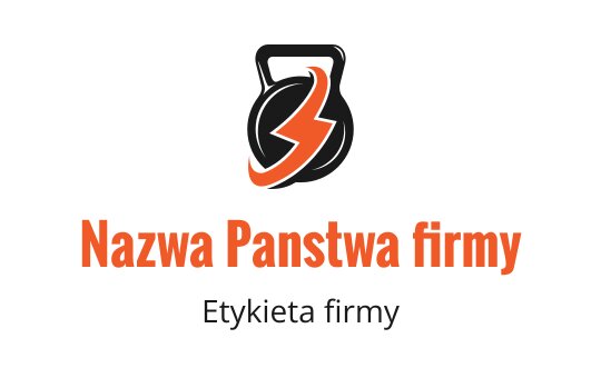 Odważne logo z kettlebellem i błyskawicą w pomarańczowym i czarnym kolorze