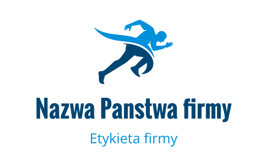 Dynamiczny niebieski biegający figura logo z wyraźną typografią