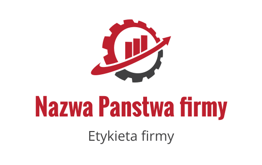 Nowoczesny projekt logo z elementami zębatki i rosnącego wykresu w czerwieni i czerni