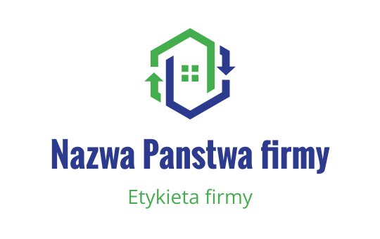 Nowoczesny projekt logo z domem i zielonymi oraz niebieskimi strzałkami