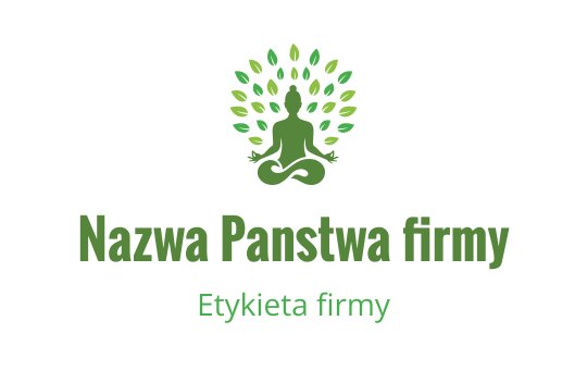 Spokojne zielone logo z medytującą postacią i elementami liściastymi