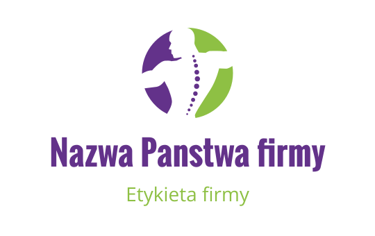 Dynamiczny projekt logo z sylwetką kręgosłupa w kolorach fioletowym i zielonym