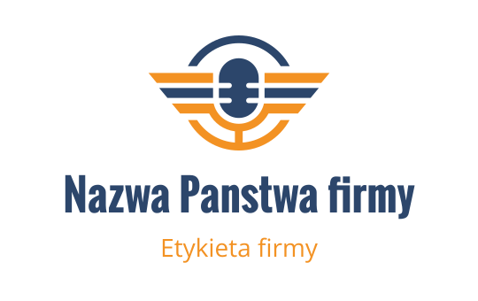 Nowoczesny projekt logo z mikrofonem i elementami skrzydeł w niebieskim i pomarańczowym