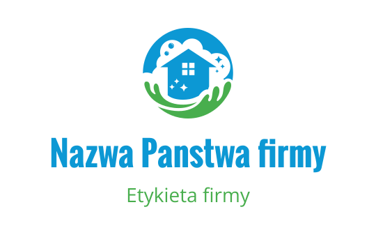 Nowoczesny projekt logo z domem otoczonym zielonymi dłońmi i niebieskimi elementami