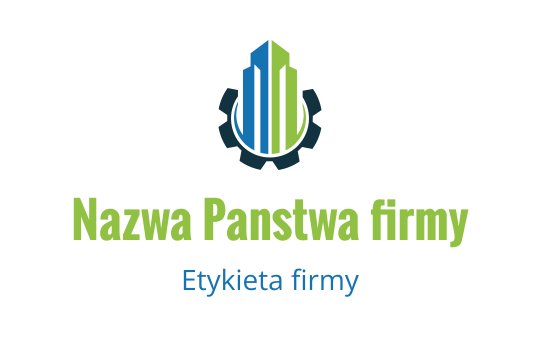 Nowoczesny projekt logo z niebieskim i zielonym wieżowcem w kształcie zębatki