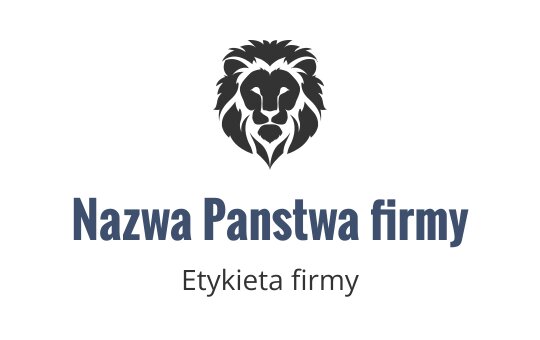 Odważne logo z głową lwa w ciemnoszarym z niebieskim tekstem