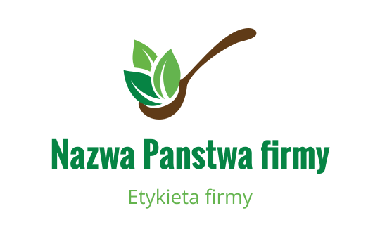 Nowoczesny projekt logo z łyżką i zielonymi liśćmi