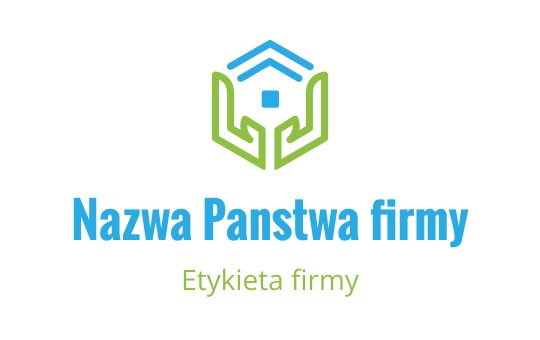 Nowoczesny projekt logo z domem i rękami w zieleni i niebieskim