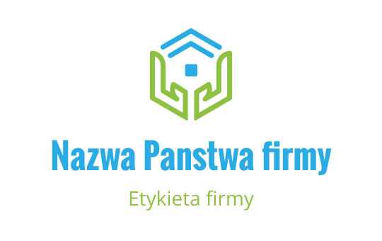 Nowoczesny projekt logo z domem i rękami w zieleni i niebieskim