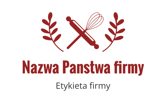 Logo z trzepaczką i wałkiem do ciasta z czerwonymi akcentami liści