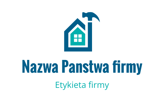 Nowoczesne logo domu z młotkiem i niebieskimi akcentami