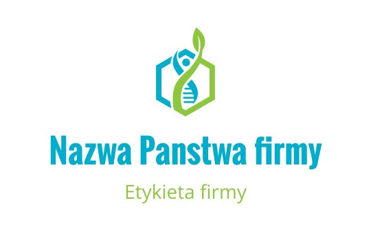 Nowoczesny projekt logo w kształcie heksagonu z zielonym liściem i niebieską postacią