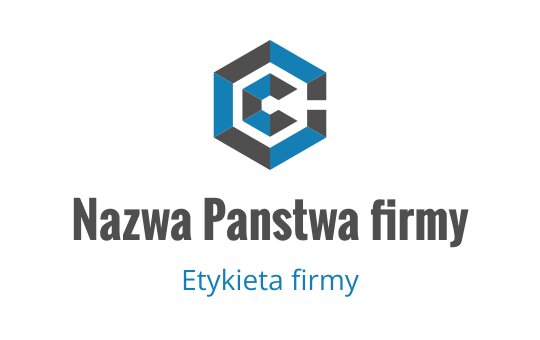 Nowoczesny projekt logo w kształcie heksagonu z niebieskimi i szarymi kształtami geometrycznymi