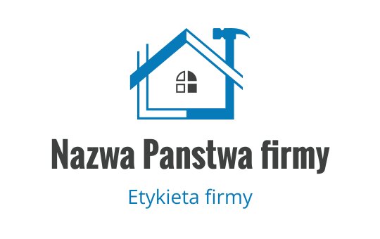 Nowoczesne logo domu z niebieskim dachem i elementem młotka