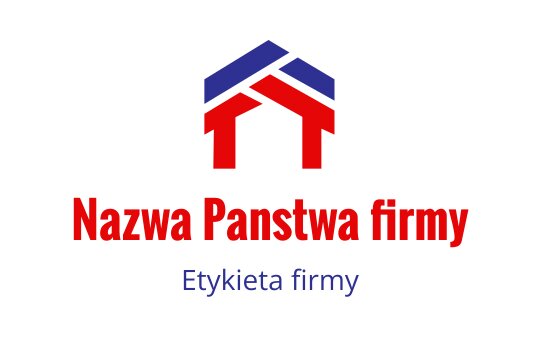 Nowoczesny projekt logo z stylizowanym domem w kolorze czerwonym i niebieskim