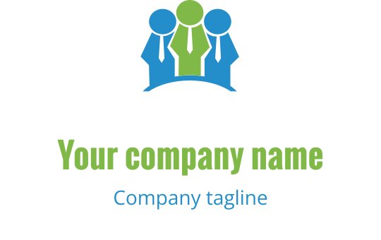 Profesjonalny projekt logo z trzema stylizowanymi postaciami w niebieskim i zielonym