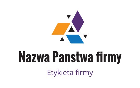 Nowoczesny projekt logo geometrycznego z pomarańczowymi, niebieskimi i fioletowymi kształtami