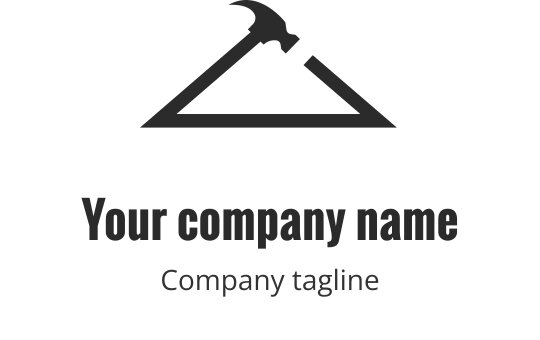 Minimalistyczny projekt logo z młotkiem na tle sylwetki góry