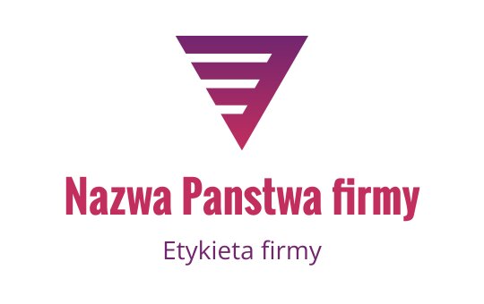 Nowoczesny trójkątny projekt logo z warstwowymi fioletowymi paskami i wyraźnym tekstem