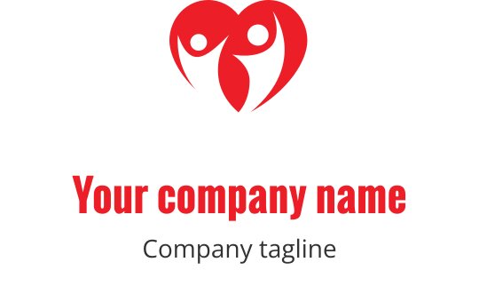 Logo w kształcie serca z dwiema postaciami w czerwonym i czarnym