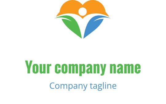 Kolorowe logo serca z zielonymi i niebieskimi liśćmi