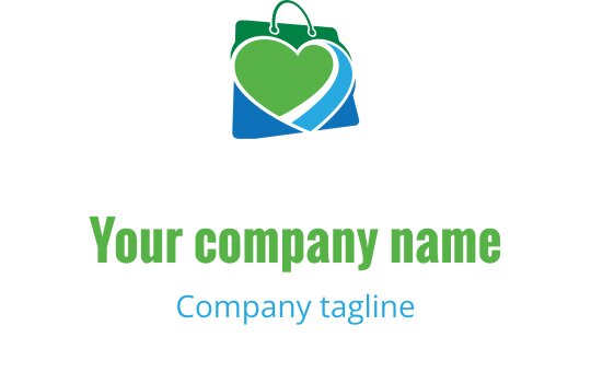 Kreatywne logo serca z zielonymi i turkusowymi elementami zakupowymi