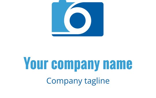 Nowoczesne logo w odcieniach niebieskiego i turkusowego z stylizowanym kształtem aparatu