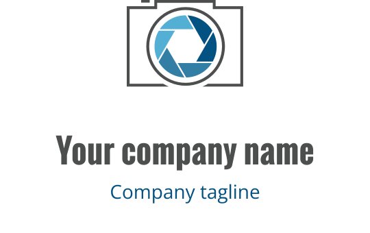 Nowoczesny projekt logo z stylizowanym obiektywem aparatu w szaro-niebieskim kolorze