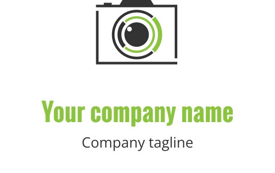 Nowoczesne logo w kolorze limonkowym z stylizowanym obiektywem aparatu