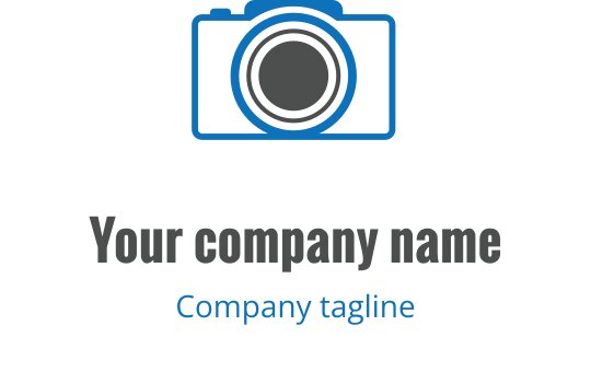 Logo w kolorze turkusowym i szarym z stylizowanym obiektywem aparatu