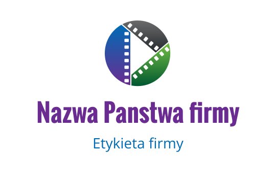 Kolorowy okrągły projekt logo z segmentami taśmy filmowej w niebieskim, zielonym i czarnym