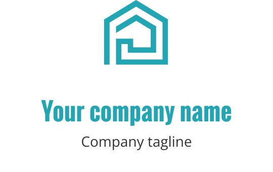 Nowoczesne logo domu z geometrycznymi liniami w odcieniu niebiesko-zielonym