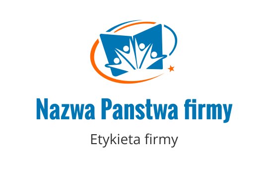 Kreatywne niebieskie logo książki z abstrakcyjnymi figurami i pomarańczowymi akcentami