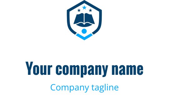 Logo tarczy z otwartą książką i gwiazdami w kolorze niebieskim