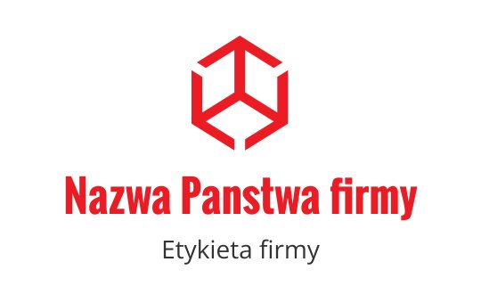 Nowoczesne czerwone logo w kształcie heksagonu z wyraźną typografią